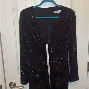 Ieena for MACDUGGAL Black Midi Sequin High Low Dress.